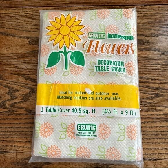 ERVING‎ HOMESPUN TABLECLOTH FLOWERS texture paper 2 ply 54x108 NOS Vintage - Picture 1 of 7